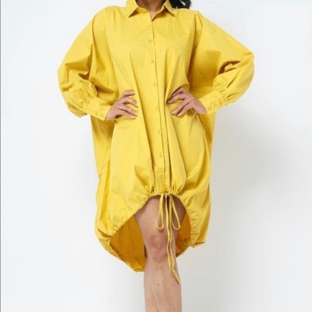 Drawstring shirt/dress. Yellow long sleeve with color and drawstring bottom.(OS) - Picture 2 of 2